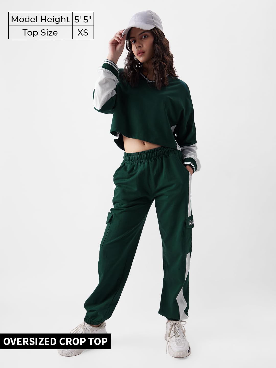 The Souled Store TSS : Varsity Green Women and Girls Oversized fit Full Sleeve Cotton Multi Color Crop Tops
