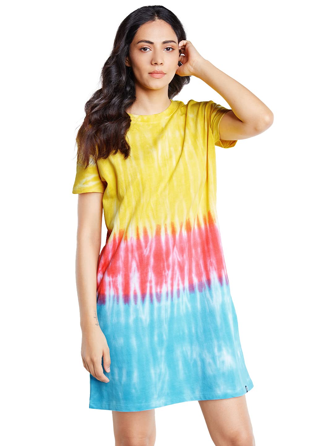 The Souled Store Tie-dye: Colourful Ombre Womens and Girls Solid Cotton Oversized T-Shirt Dresses Multi-Colored Multicolour