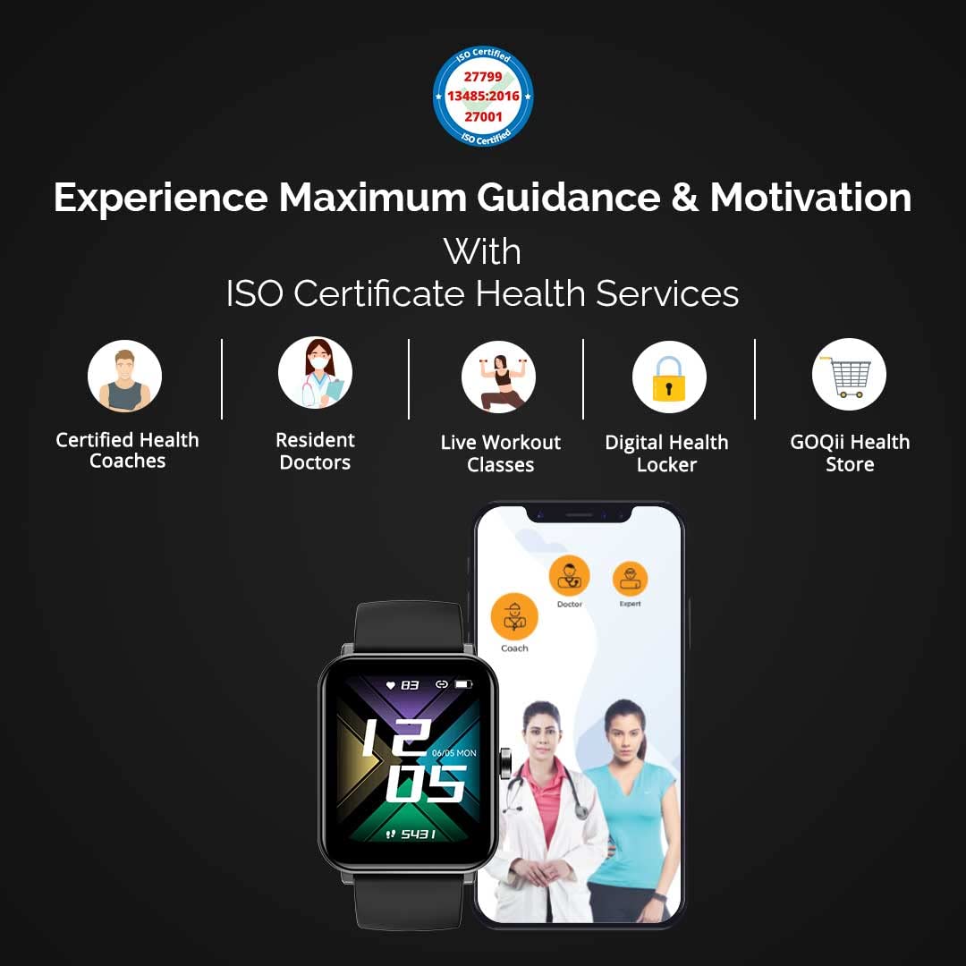 GOQii Insure+ 5 lakhs Health Insurance with Smart Vital Max (Black) and 3 Months Personal Coaching