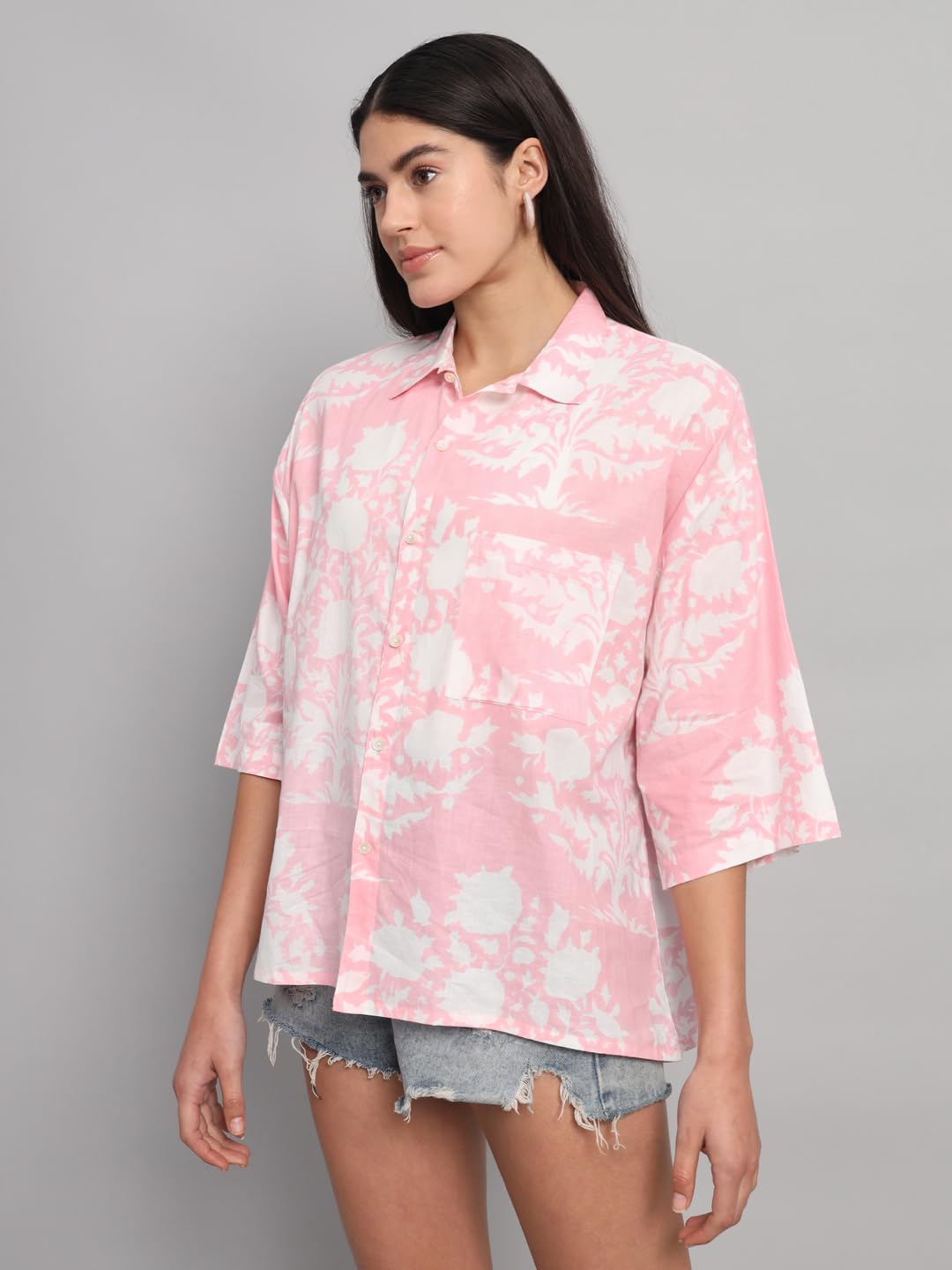 Ravaiyaa - Attitude is everything Oversized, Shirt for Women, Printed Shirt, Loose Fit, Relaxed Fit, Wide Fit 100% Cotton Spread Collar Neck Printed Shirt for Womens/Girls (Pink)