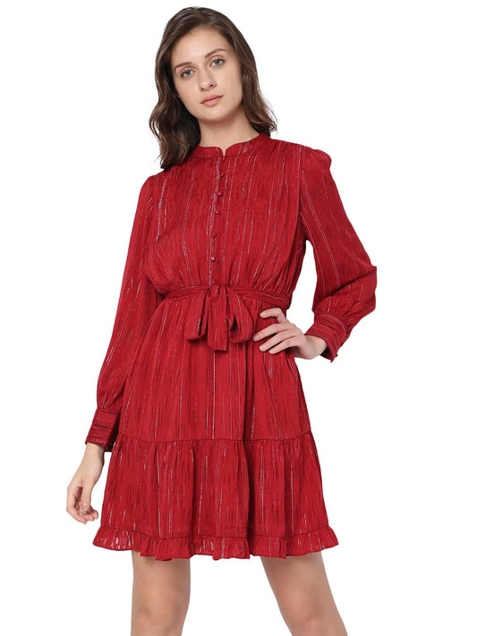 VERO MODA Women's Mini Polyester A-Line Red Dress