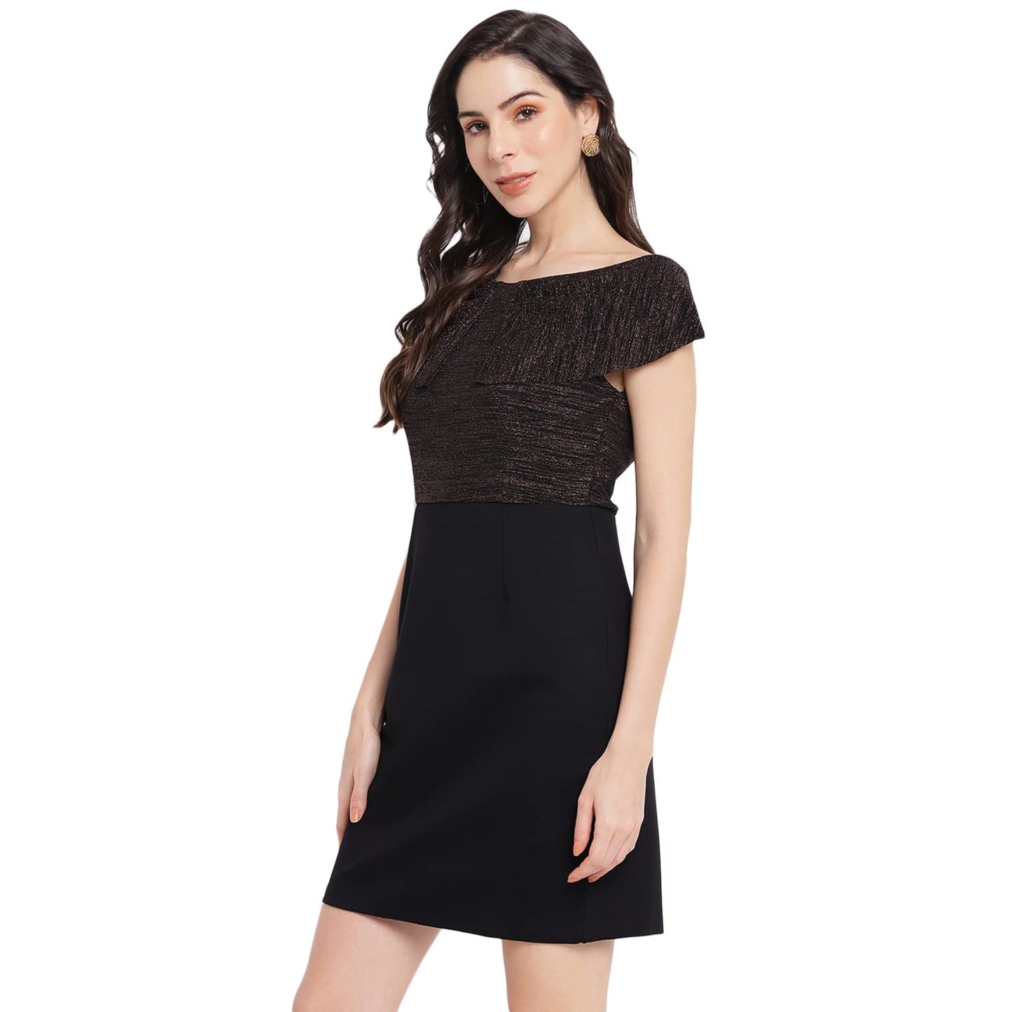 Latin Quarters Women's Black Half Sleeve Solid Dress