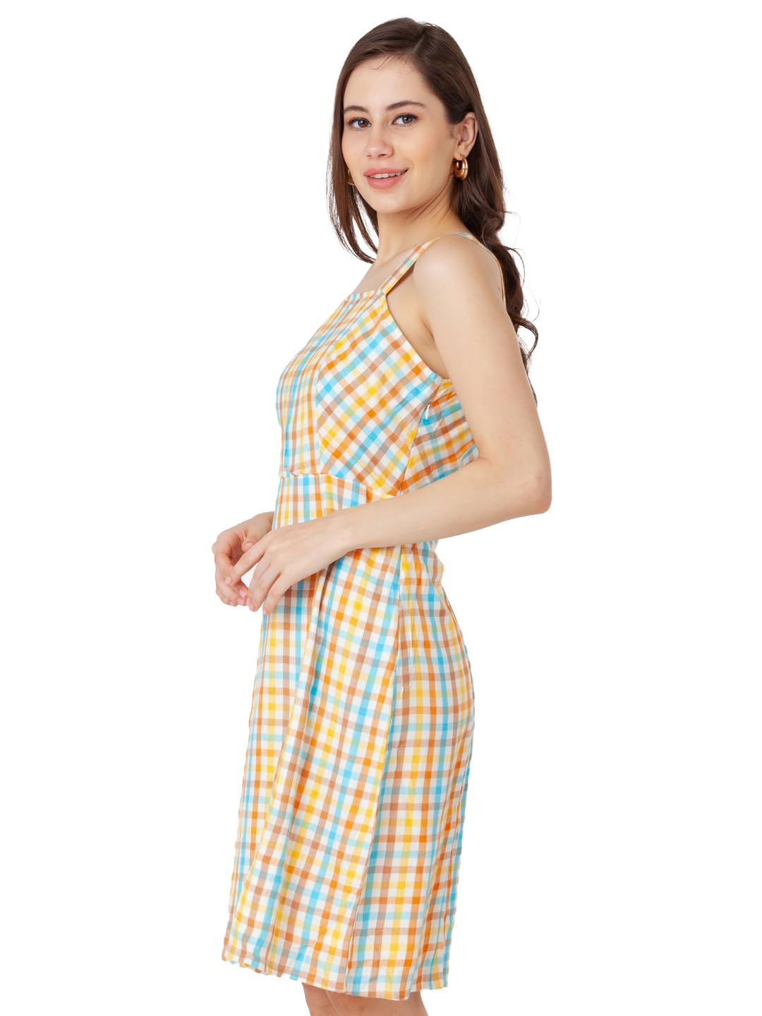 Zink London Women's Multi Checks Regular Short Dress Multicolour