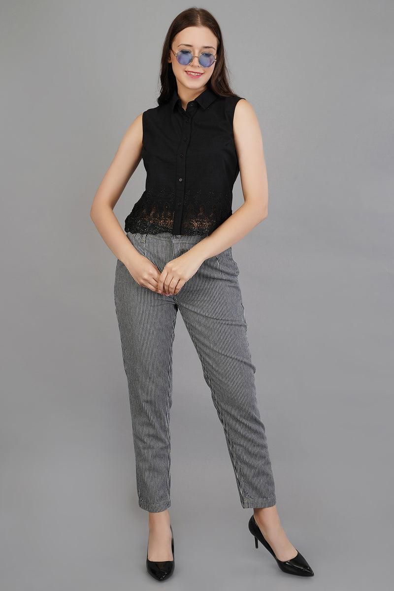 Meghz Women's Cotton Blend Stripe Trouser