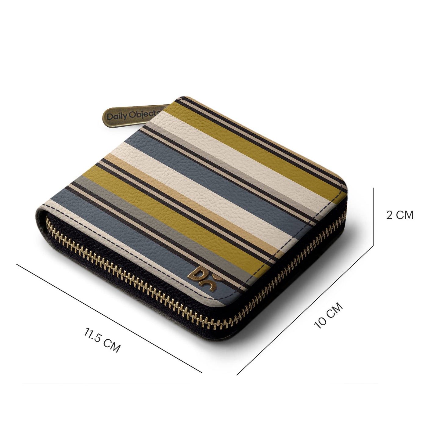 DailyObjects Drab Pin Stripes Women's Zip Wallet | Made with Vegan Leather | Carefully Handcrafted | Holds up to 8 Cards | Slim and Easy to Fit in Pocket | Coin Pocket with Button Closure