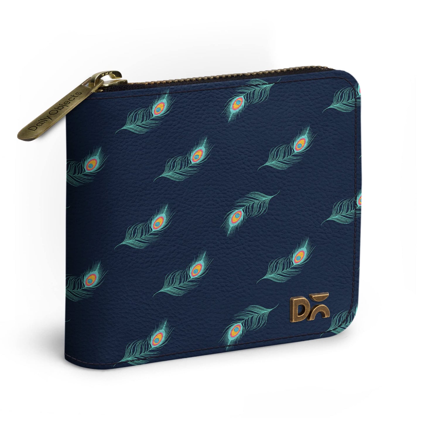 DailyObjects Navy Feathers Women's Zip Wallet | Made with Leather Material | Carefully Handcrafted | Holds up to 8 Cards | Slim and Easy to Fit in Pocket | Coin Pocket with Button Closure