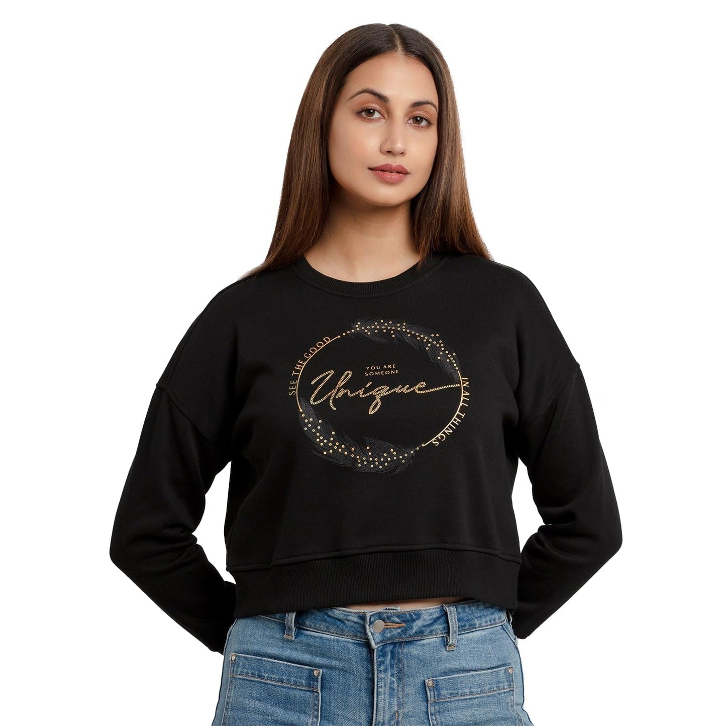 Status Quo Womens Printed Round Neck Sweatshirt Black