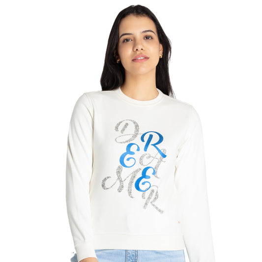 Status Quo Womens Printed Round Neck Sweatshirt Off White