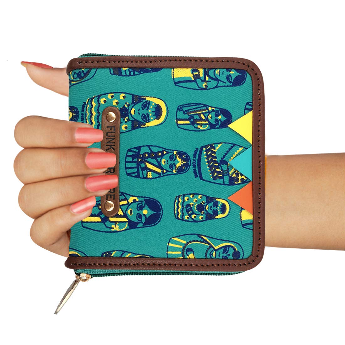 Funk For Hire Women Doll Printed Turquoise Green Canvas Square Wallet