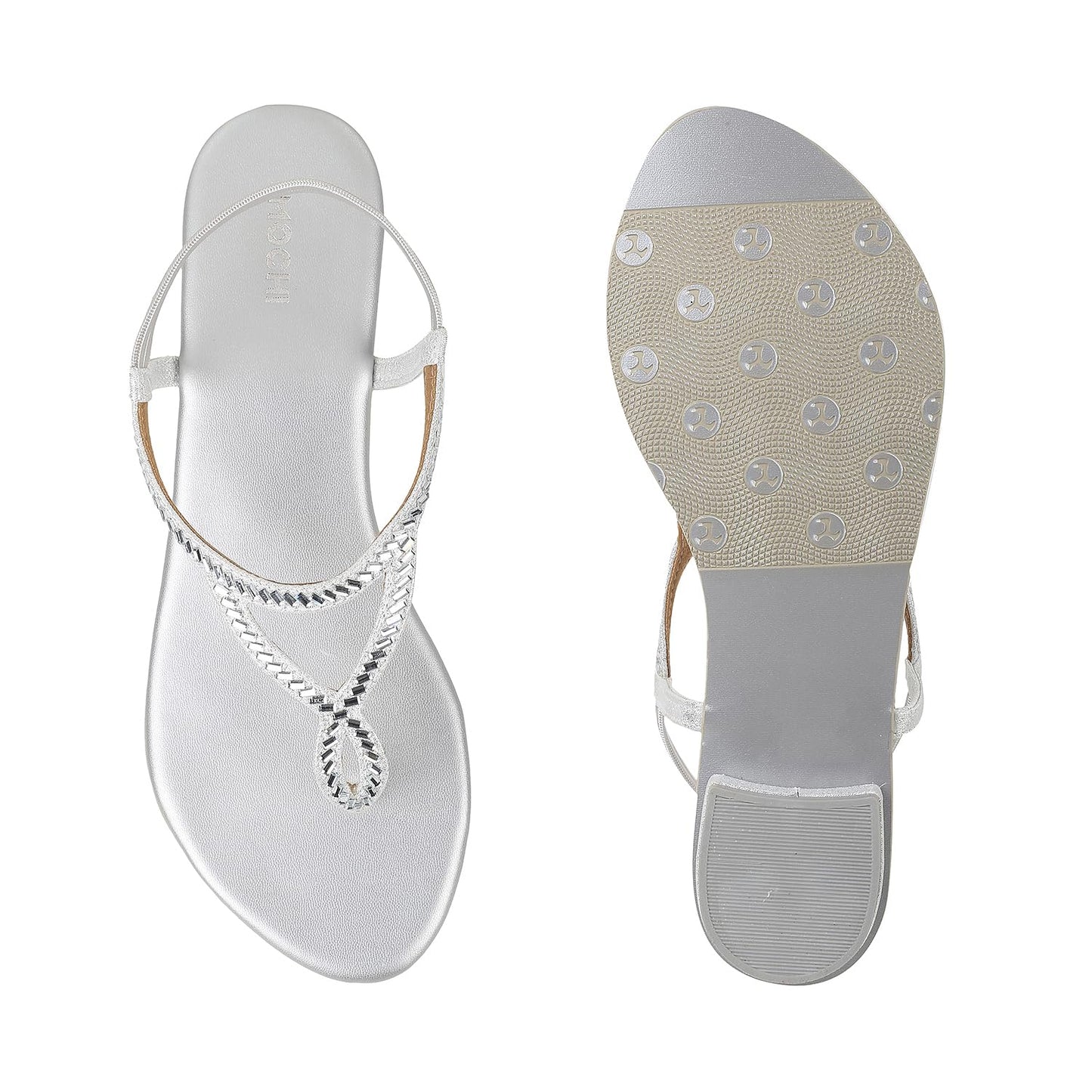 Mochi Women Silver Velvet Comfort & Flat Sandal UK/6 EU/39 (35-4917)