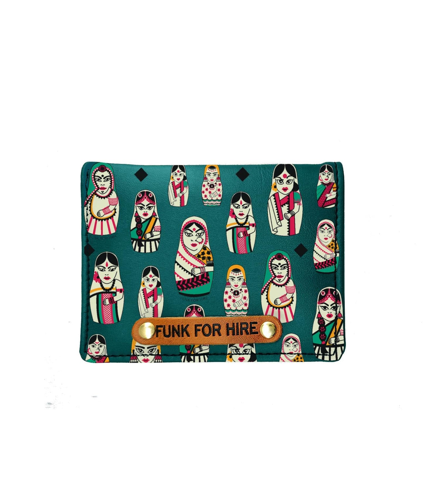 Funk For Hire Unisex Printed Vegan Leather Small Pocket Card Wallet - Teal