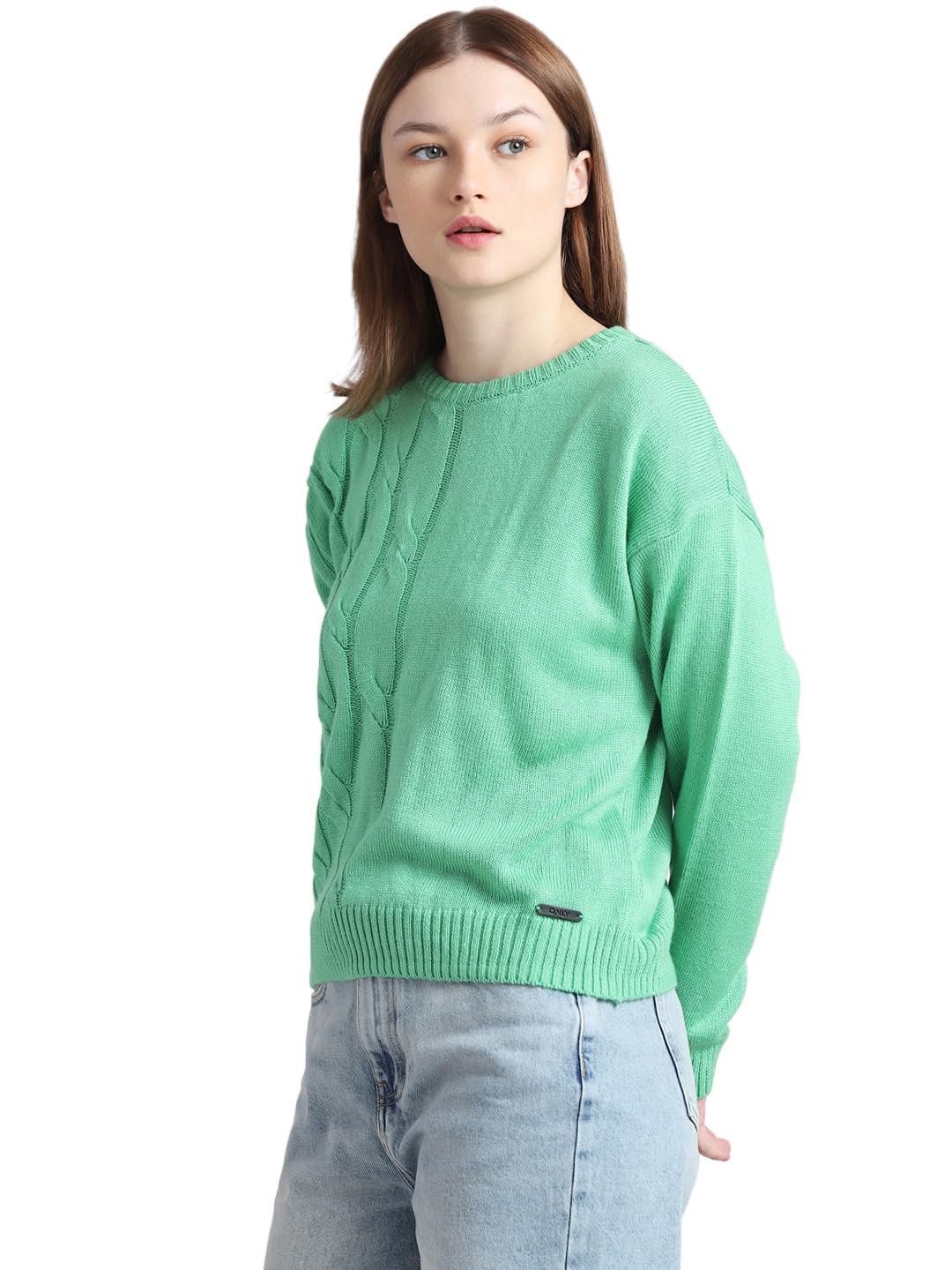 ONLY Women's Acrylic Round Neck Pullover Sweater (Feldspar)