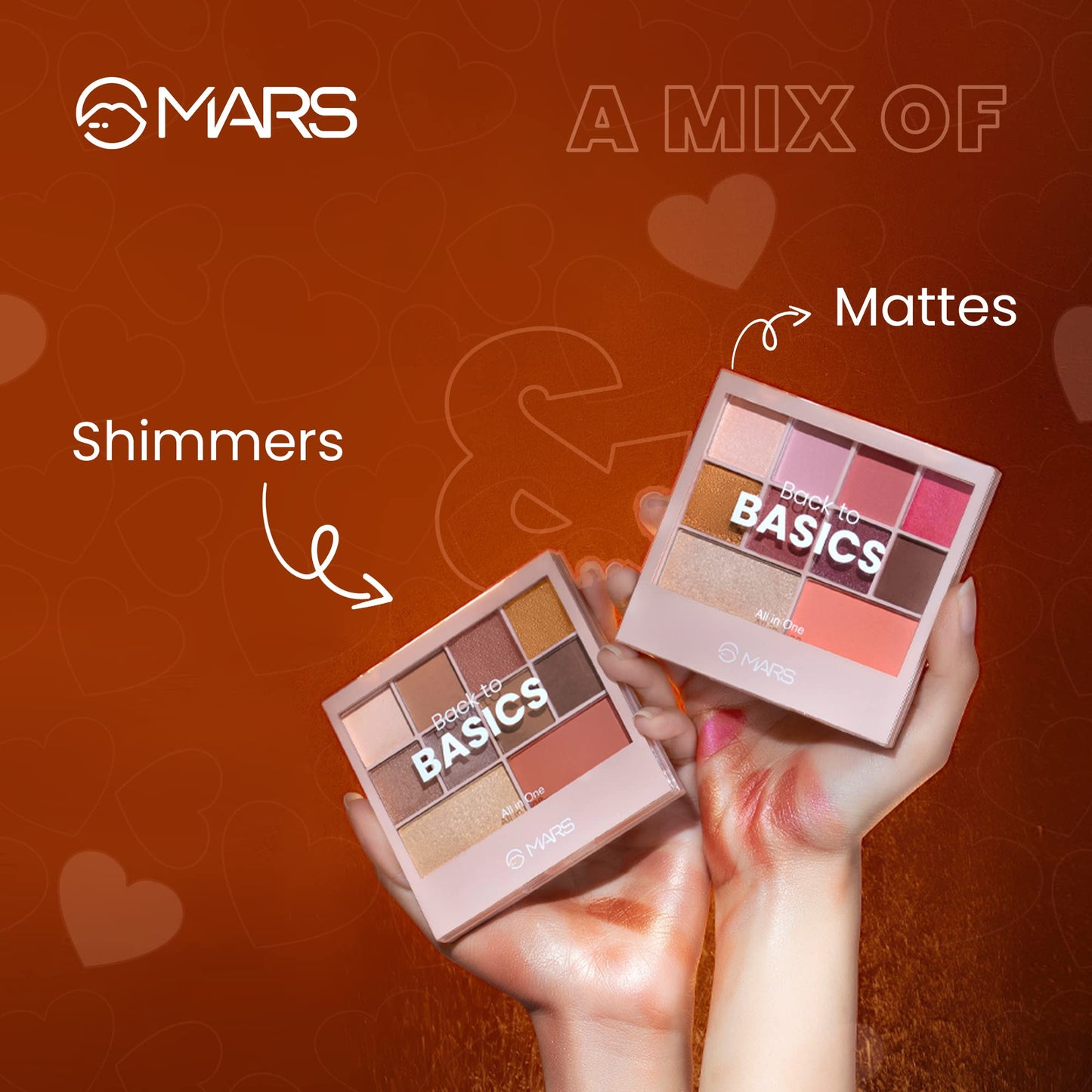 MARS Back to Basics All-in-One Face Palette with Free Applicator | 8 Eyeshadows with Blusher and Highlighter | Highly Pigmented | Beginner Friendly (14.4g) (Shade-02)