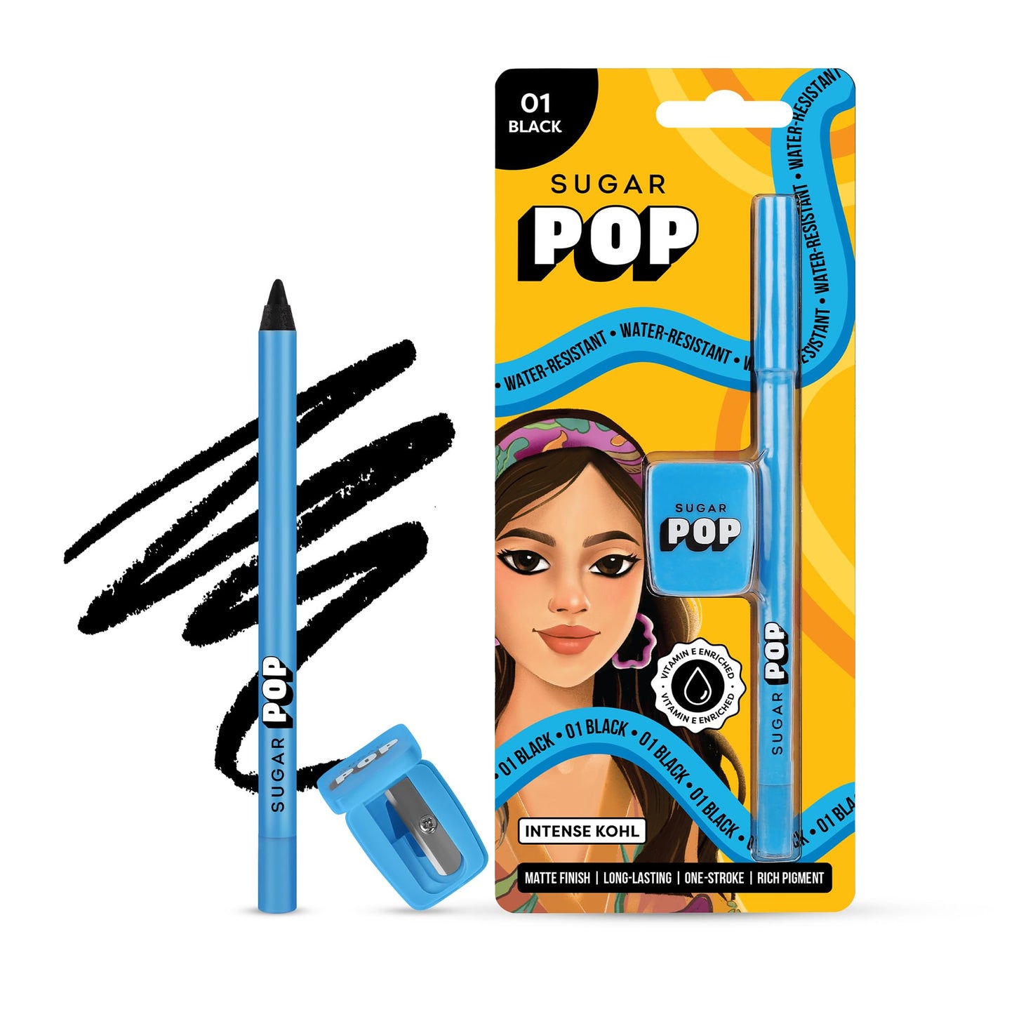 SUGAR POP Intense Kohl - 01 Black | Matte Finish | Water Resistant | with Sharpener