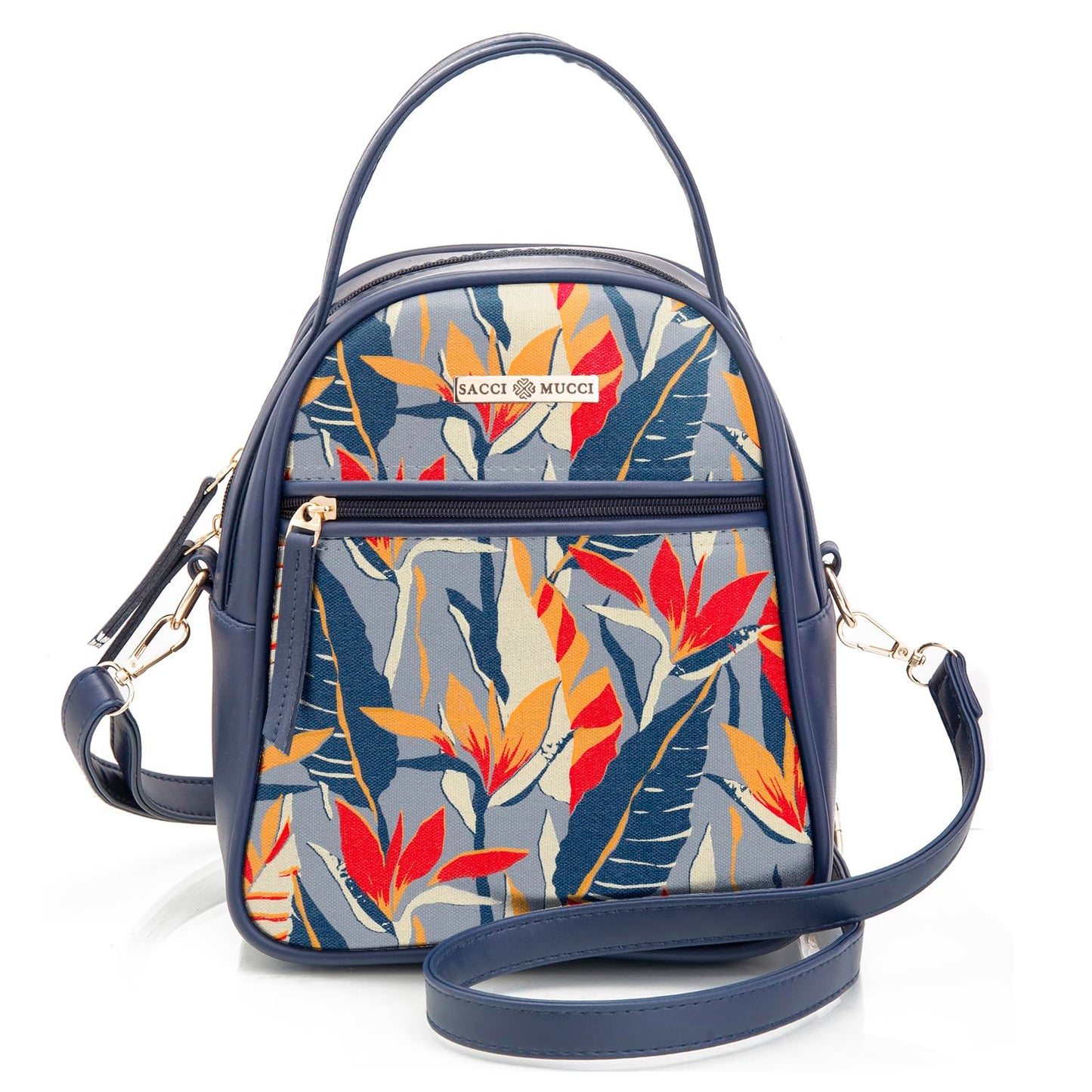 SACCI MUCCI Women's Satchel Bag | Ladies Purse Handbag | Women's Handbag - Exotic Jungle (Navy Blue)