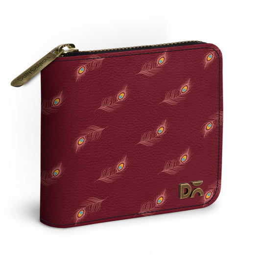 DailyObjects Maroon Feathers Women's Wallet | Made with Vegan Leather Material | Carefully Handcrafted | Holds up to 8 Cards | Slim and Easy to Fit in Pocket | Coin Pocket with Button Closure