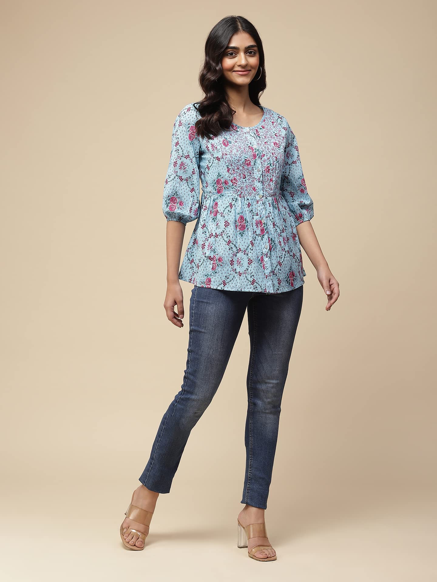 Aarke Ritu Kumar Blue Printed Cotton Top