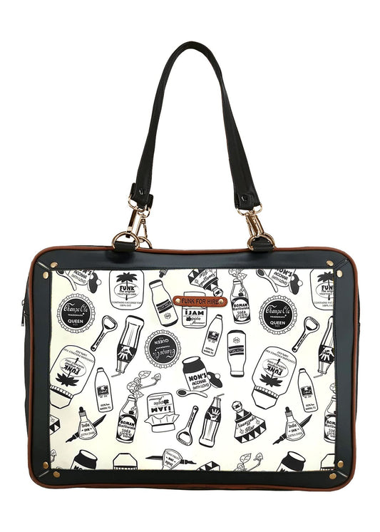 Funk For Hire Unisex-Adult Leatherette Printed 2 In 1 Backpack Shoulder Bag Handbag Fit Upto 15.6" Laptop Size - Black And White