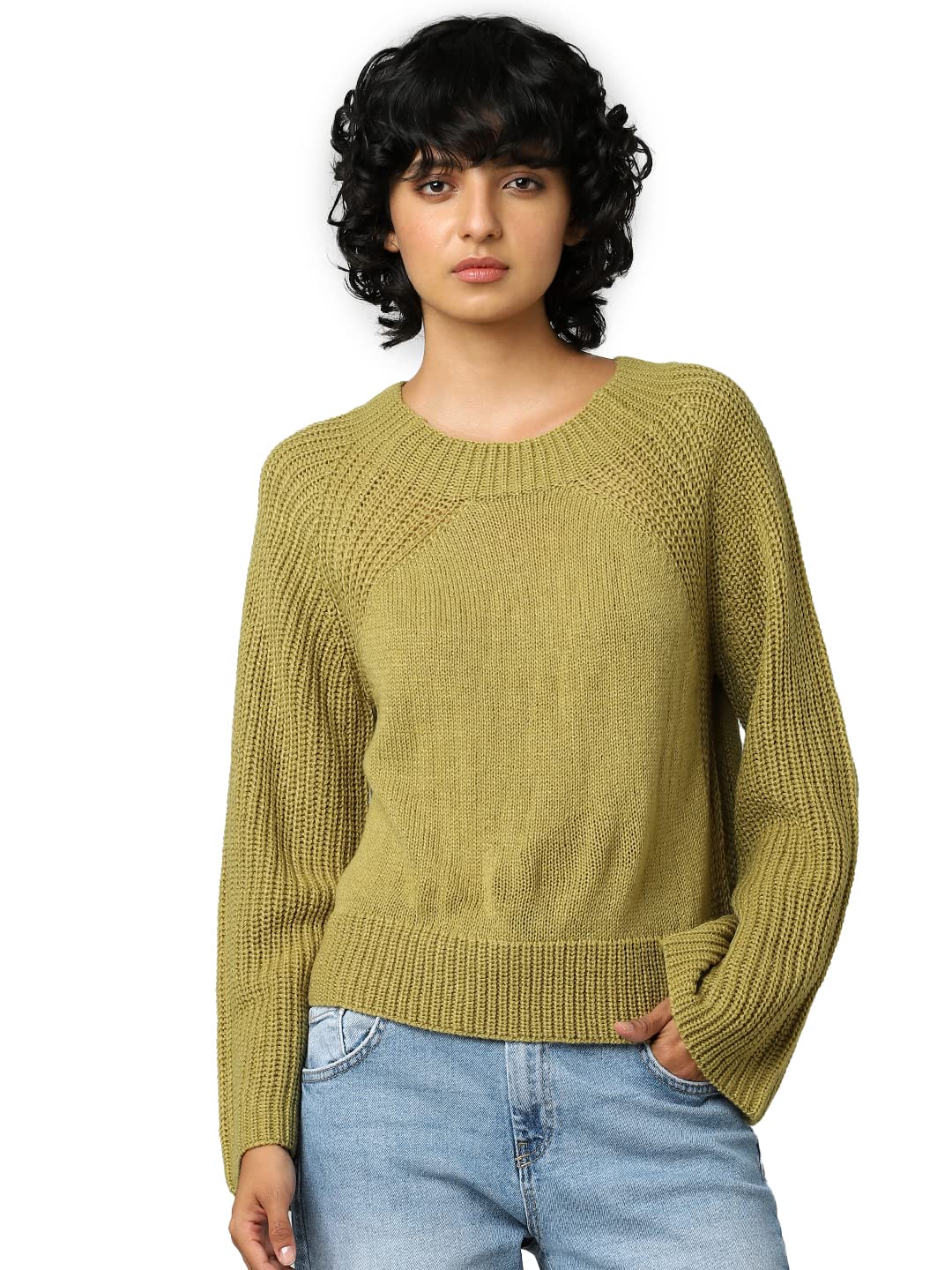 Only Women's Acrylic Casual Sweater (Green Moss)