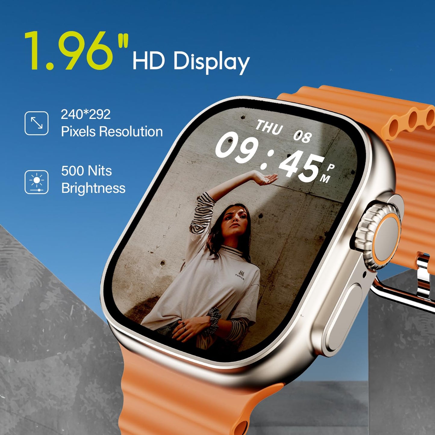 boAt Wave Elevate Smart Watch with 1.96" Display, BT Calling, Functional Crown, AI Voice Assistant, Built-in Game, HR & SPO2 Monitoring and Stress Monitoring, IP67(Royal Orange)