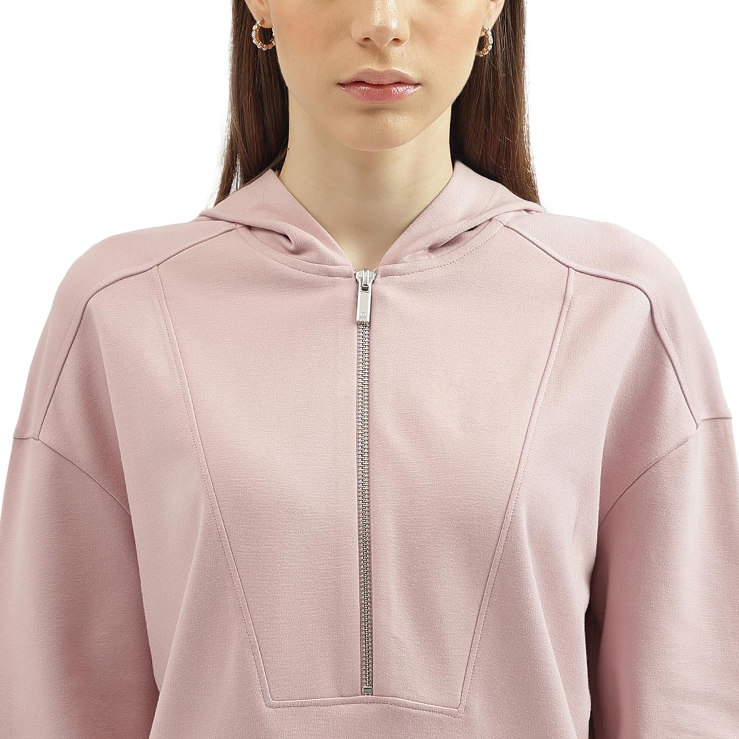 UNITED COLORS OF BENETTON Women's Regular Fit Hooded Neck Solid Sweatshirt (Size: L)-23A3INLKS096I24D Pink