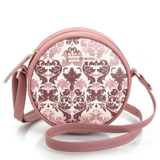 SACCI MUCCI Stylish One Side Shoulder Sling Bag with Zip Closure for Girls and Women trendy crossbody handbag- Damask (Blush)