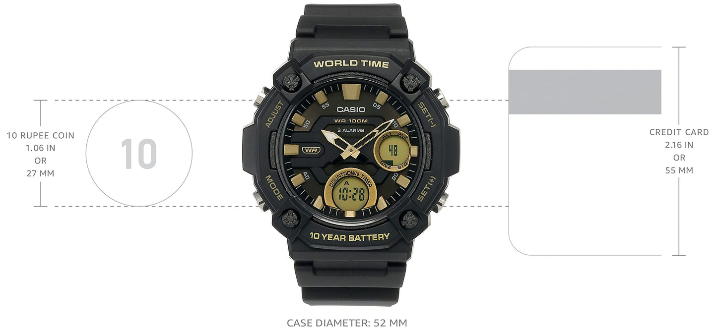 Casio Analog-Digital Rubber Gold Dial Black Band Men's Watch-AEQ-120W-9AVDF