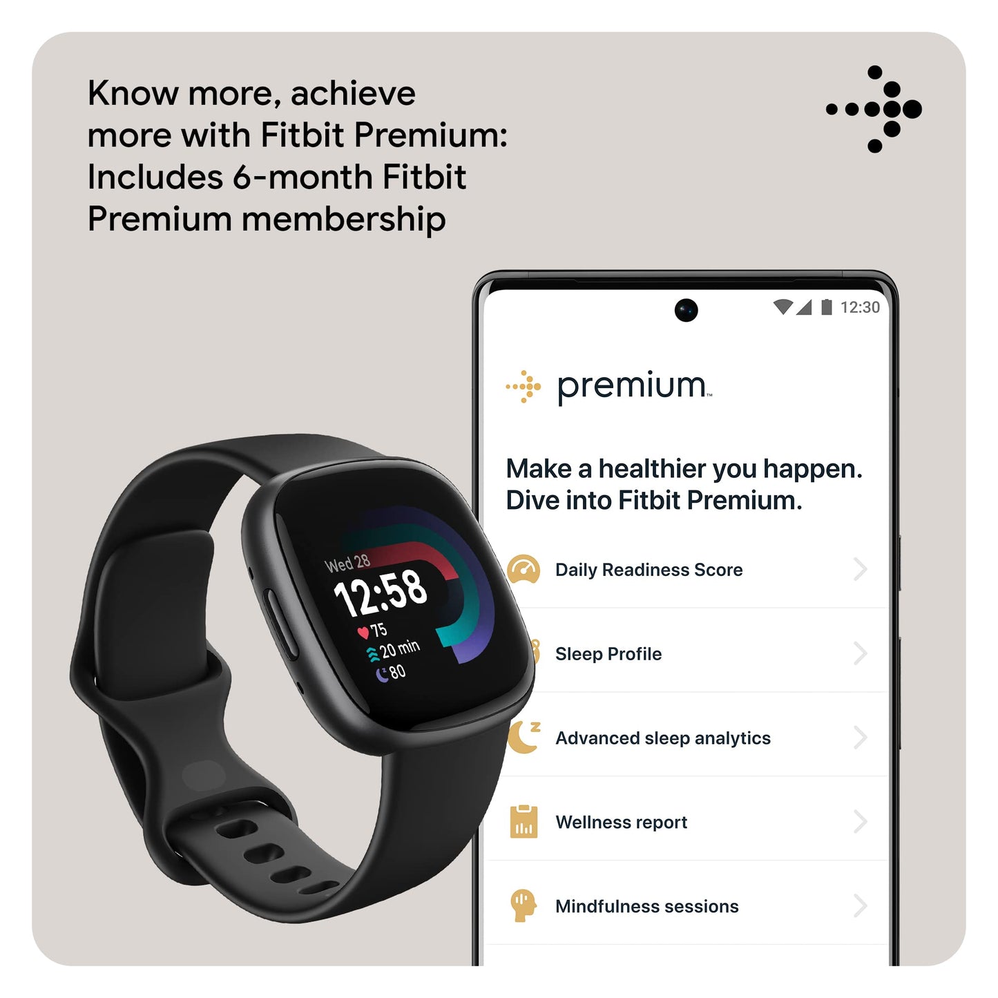 Fitbit Versa 4 Fitness Watch (Black/Graphite Aluminium) with 6-Month Premium Membership