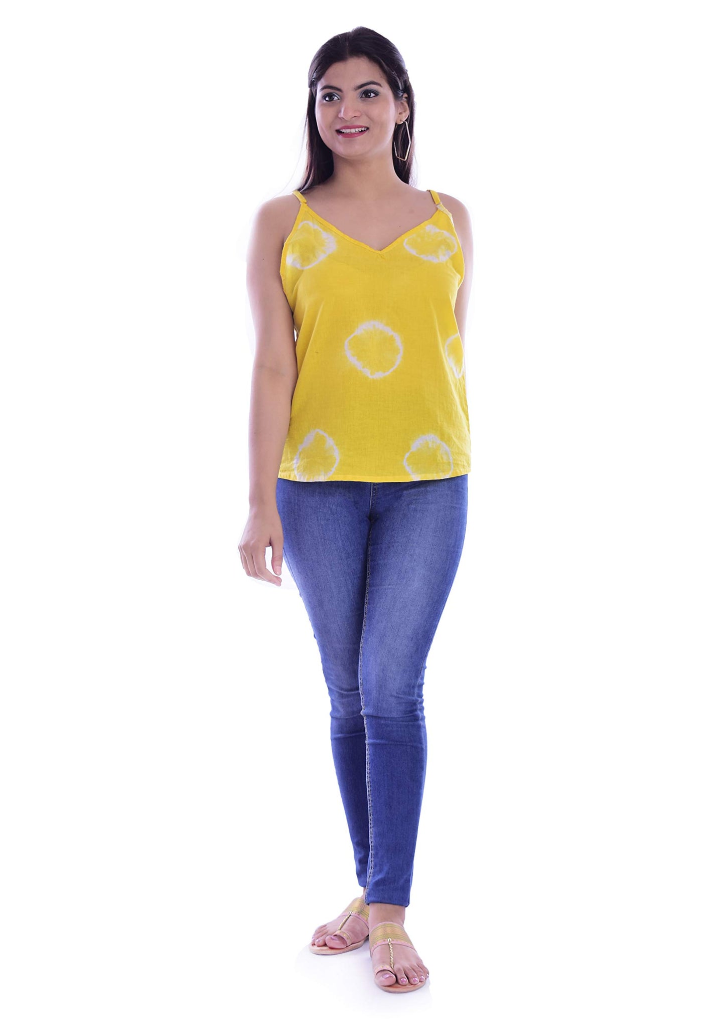 Ravaiyaa - Attitude is everything Cotton Women's Tank Tops Block Printed Sexy Top Sleeveless T Shirts Vest Tank Top (Yellow Shibori)