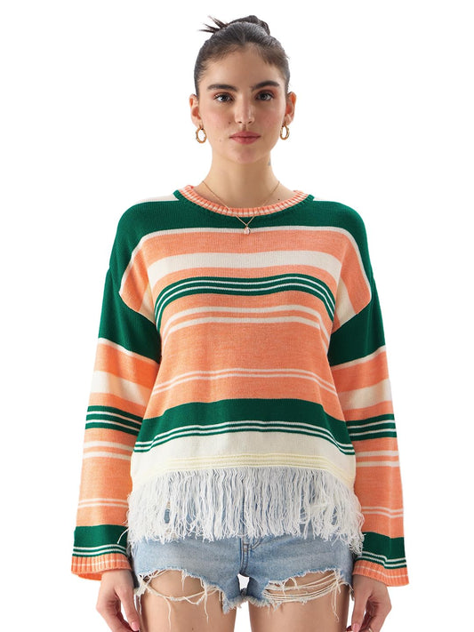 The Souled Store TSS Originals: Panama Stripes Women Oversized Sweaters Multicolour