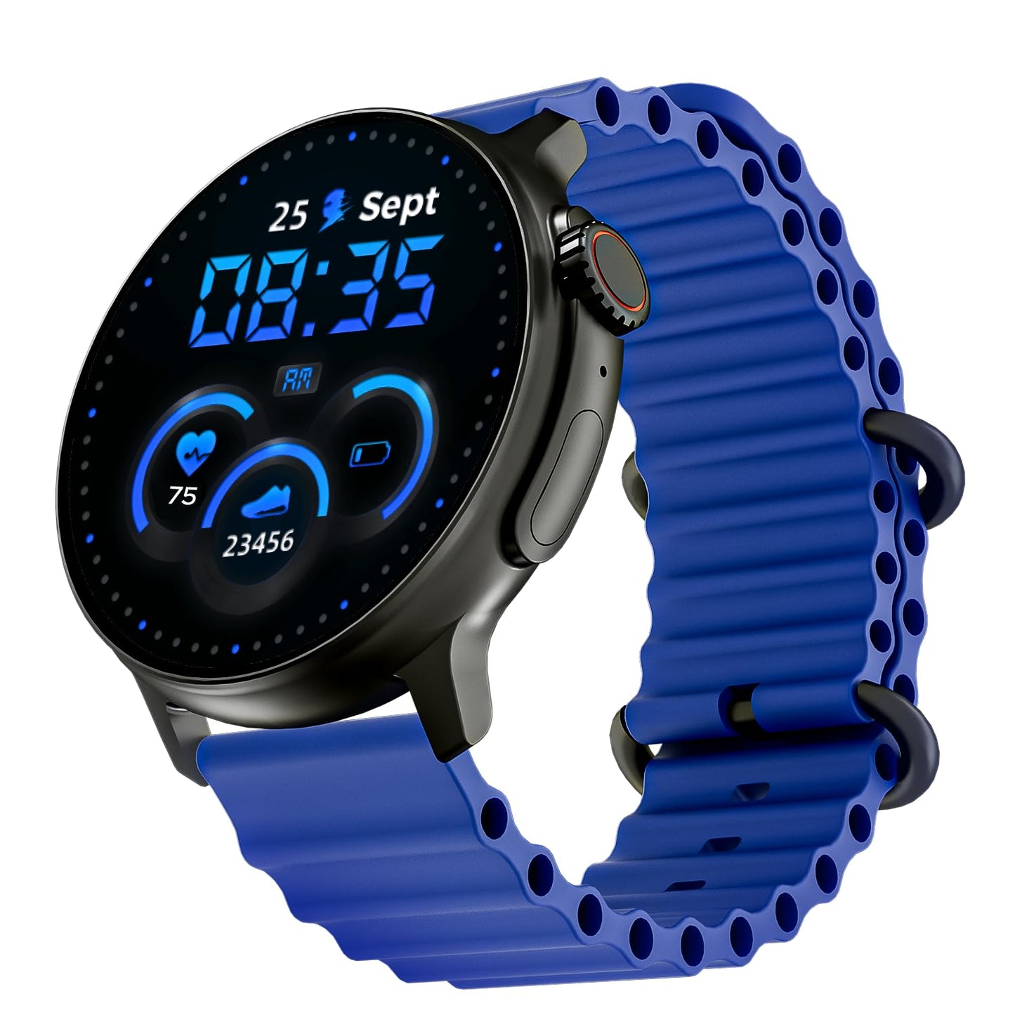 boAt Newly Launched Lunar Tigon Smart Watch with 1.45" AMOLED Display, Advanced BT Calling, Always on Display, Functional Crown, Premium Design & Ocean Ridge Strap,IP67,HR & SpO2 Monitoring(Deep Blue)