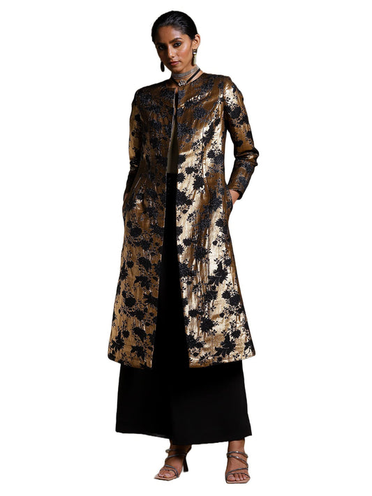 Ritu Kumar Women's Printed Regular Jacket JKTPLB02N30327163-GOLD-M