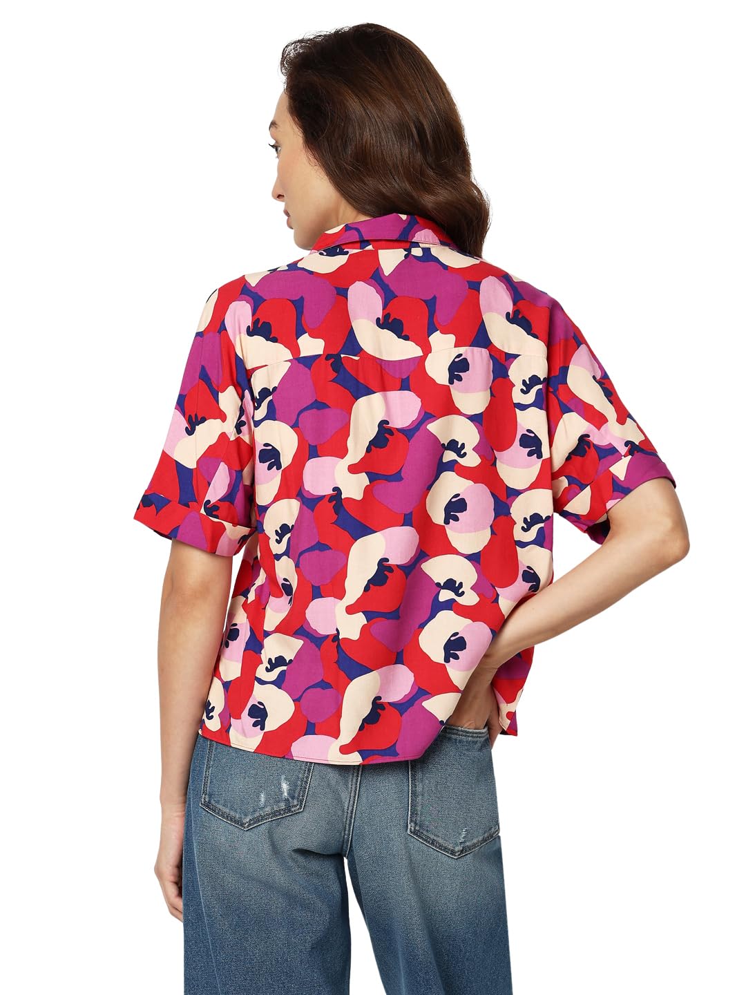 VERO MODA Women's Floral Print Regular Fit Shirt (10308714-Golden Ochre_Golden
