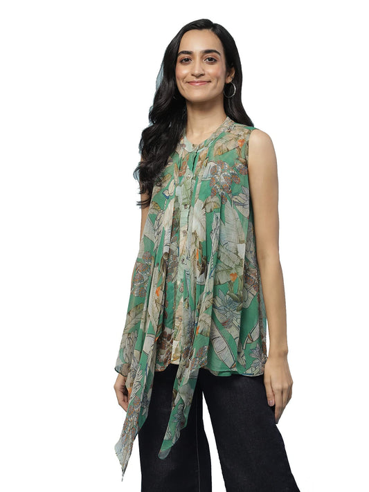 Aarke Ritu Kumar Green Floral Print Tie-Up Top