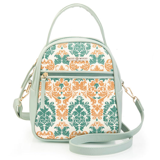 SACCI MUCCI Women's Satchel Handbag | Ladies Purse Handbag | Women's Beech Satchel Bag | Shoulder bags for women with long strap - Damask (Mint Green)