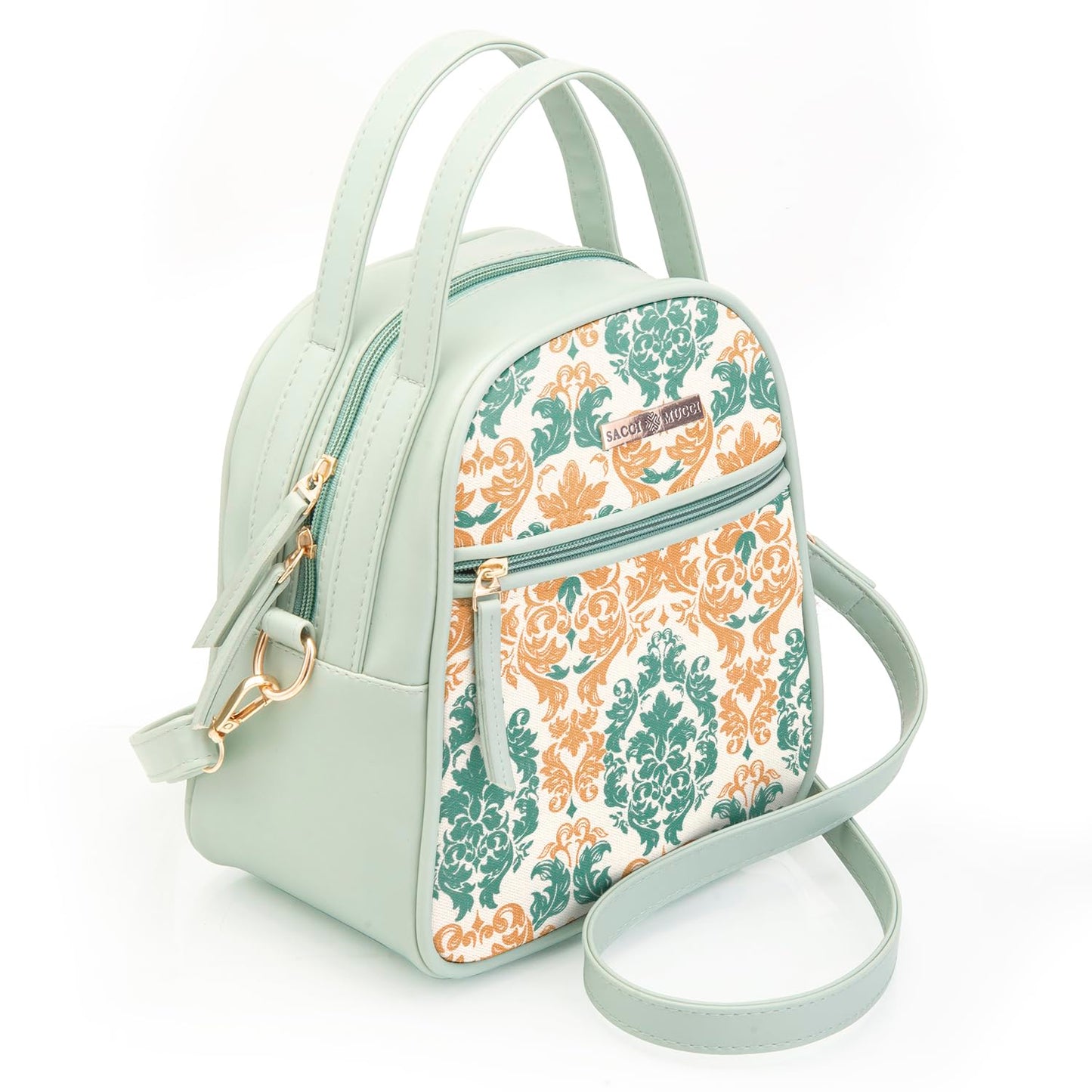 SACCI MUCCI Women's Satchel Handbag | Ladies Purse Handbag | Women's Beech Satchel Bag | Shoulder bags for women with long strap - Damask (Mint Green)