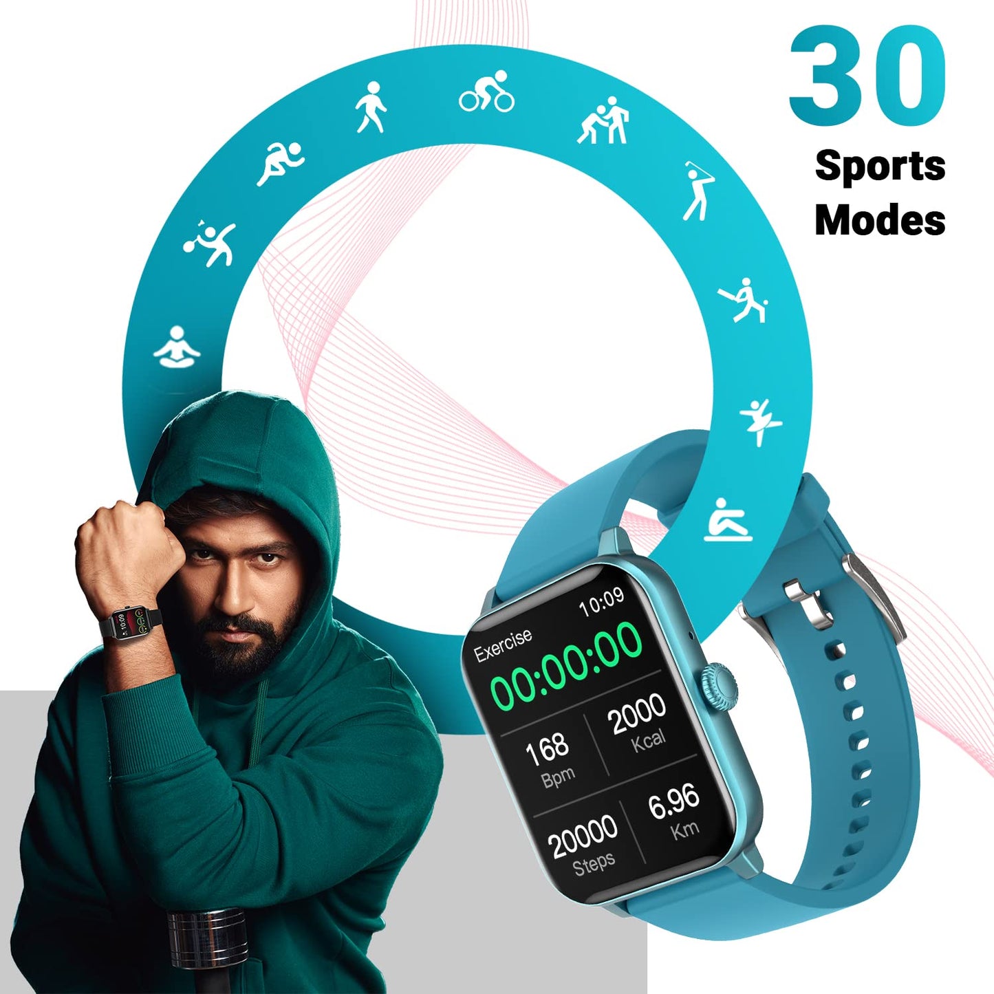 (Refurbished) Fire-Boltt Ninja Calling 1.69" Full Touch Bluetooth Calling Smartwatch with 30 Sports Mode, SpO2, Heart Rate Monitoring & AI Voice Assistant (Dark Green), Free Size
