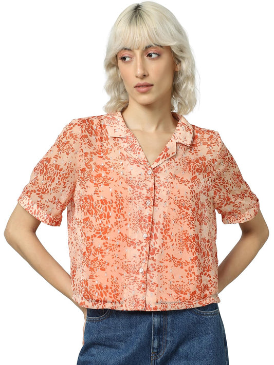ONLY Women's Regular Fit Shirt (15317194-Papaya Punch_Papaya