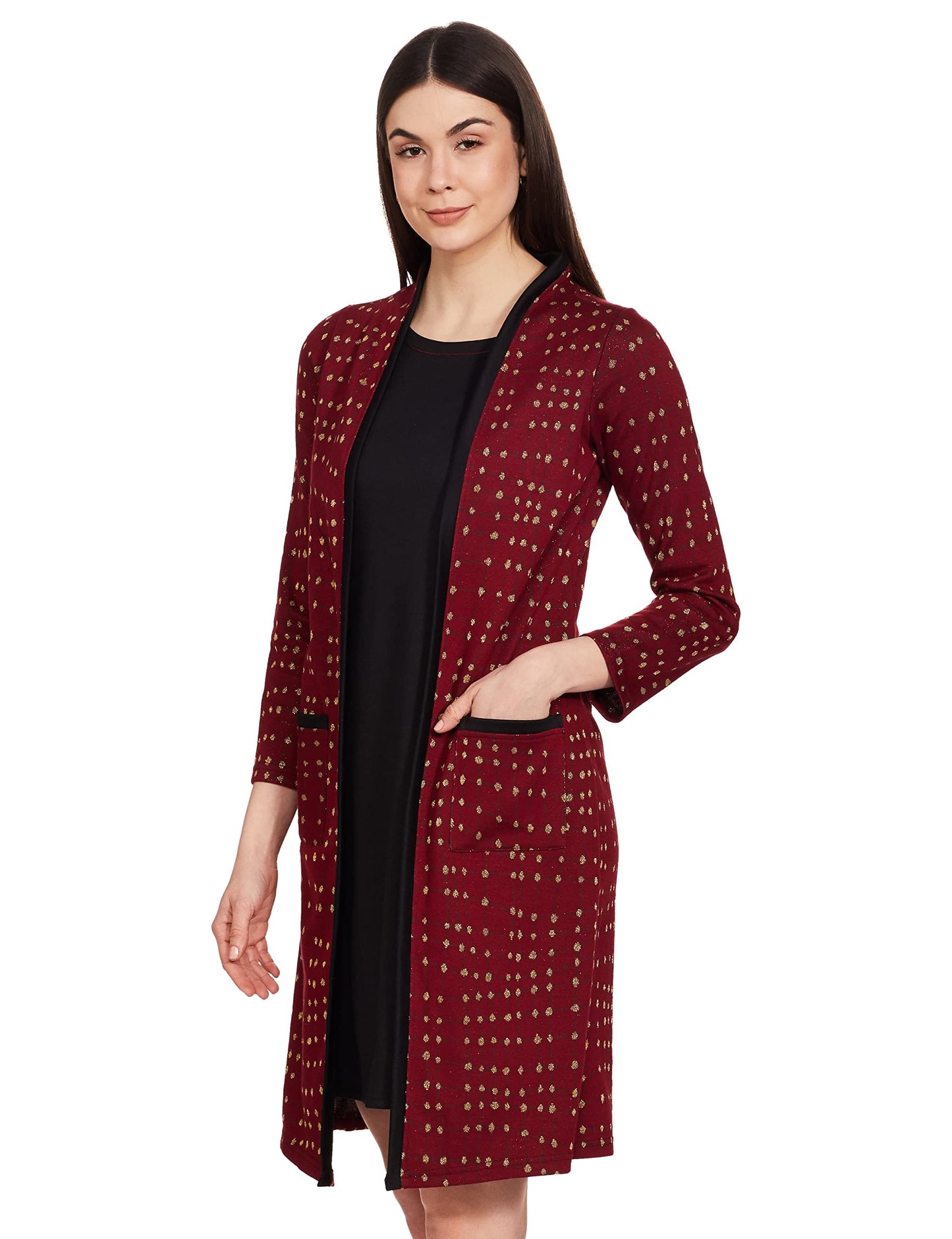 Global Desi Women's Polyester A-Line Regular Length Dress (Maroon)