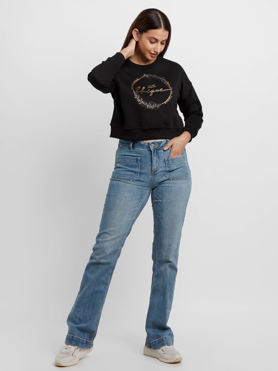 Status Quo Womens Printed Round Neck Sweatshirt Black