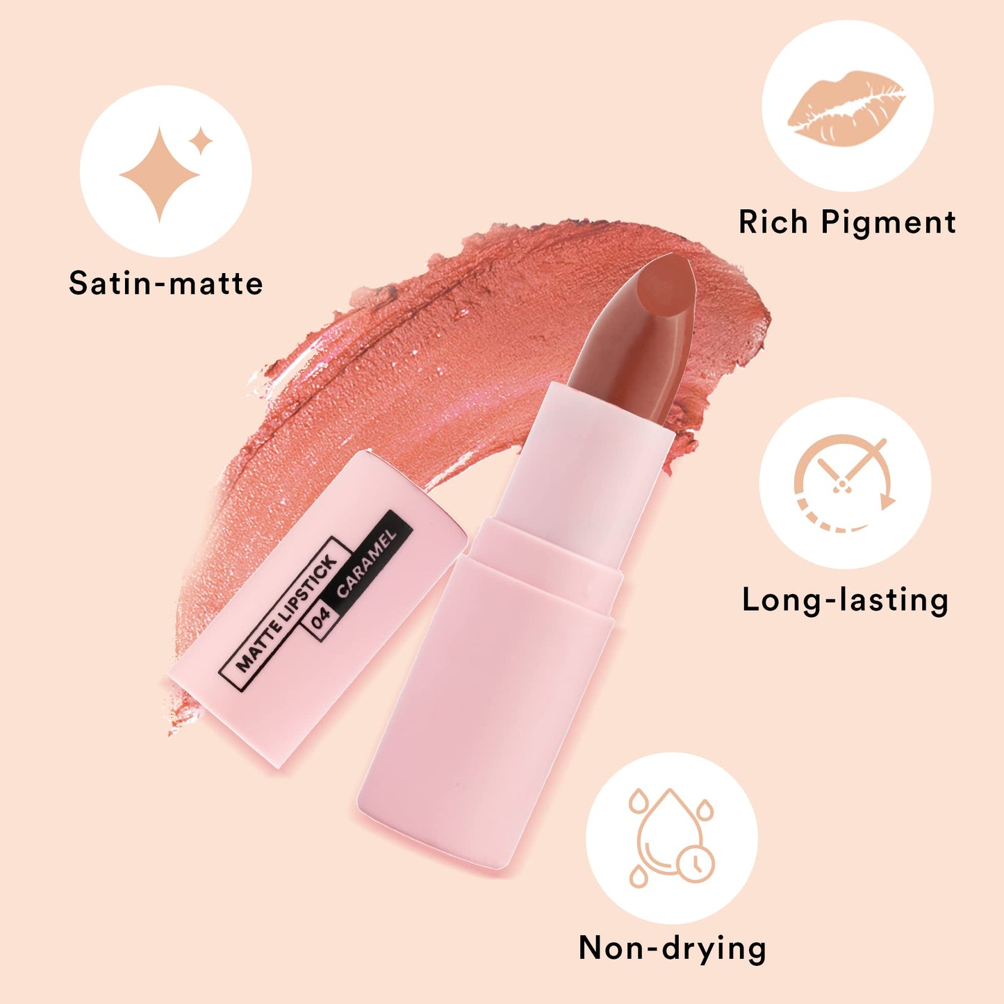 SUGAR POP Matte Lipstick - 04 Caramel (Peachy Brown) – 4.2 gm – Non-drying Formula, Long Lasting, Vegan, Paraben Free l Lipstick for Women