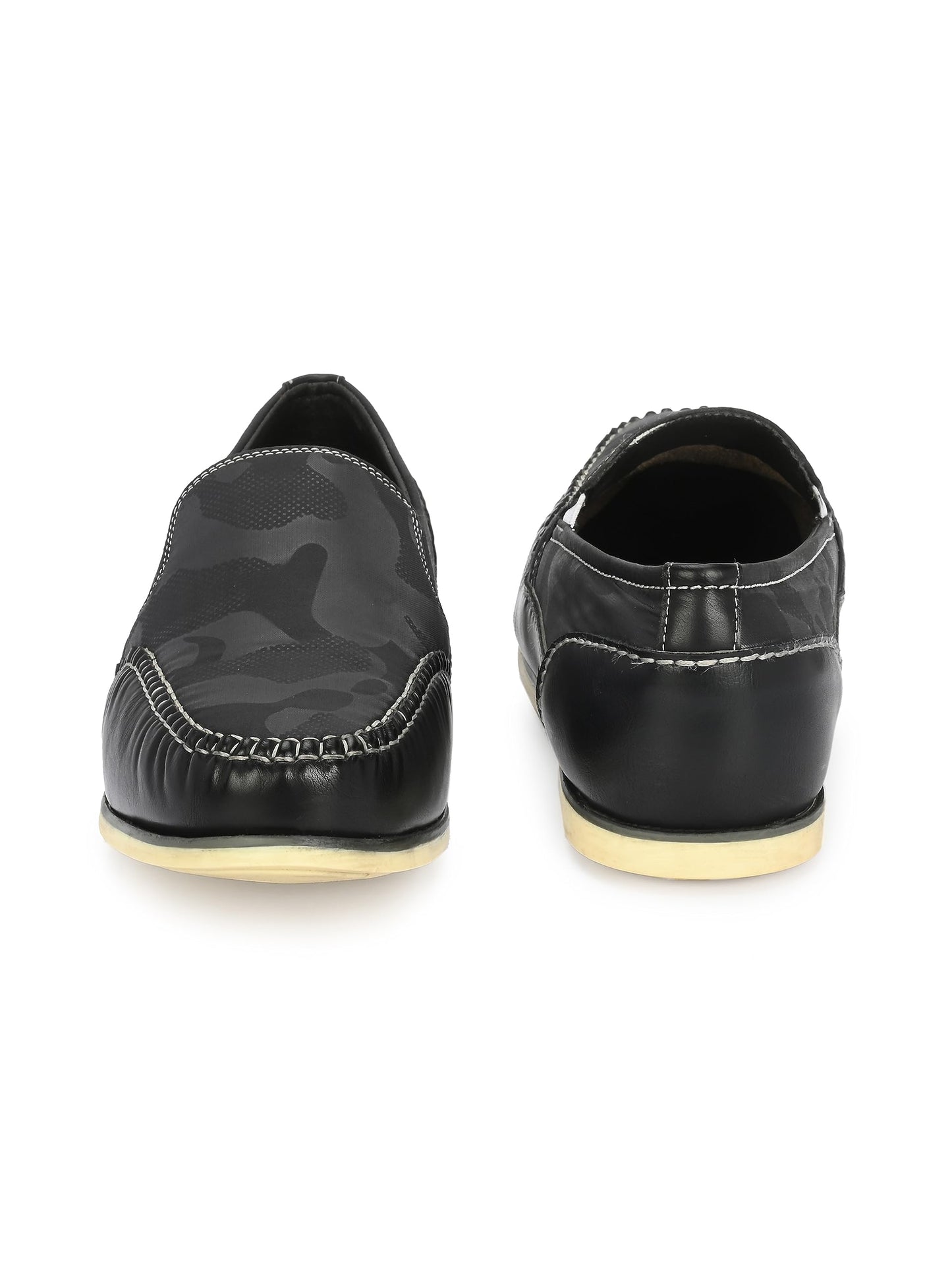 HITZ Men's Black Leather Moccasins Boat Shoes - 5