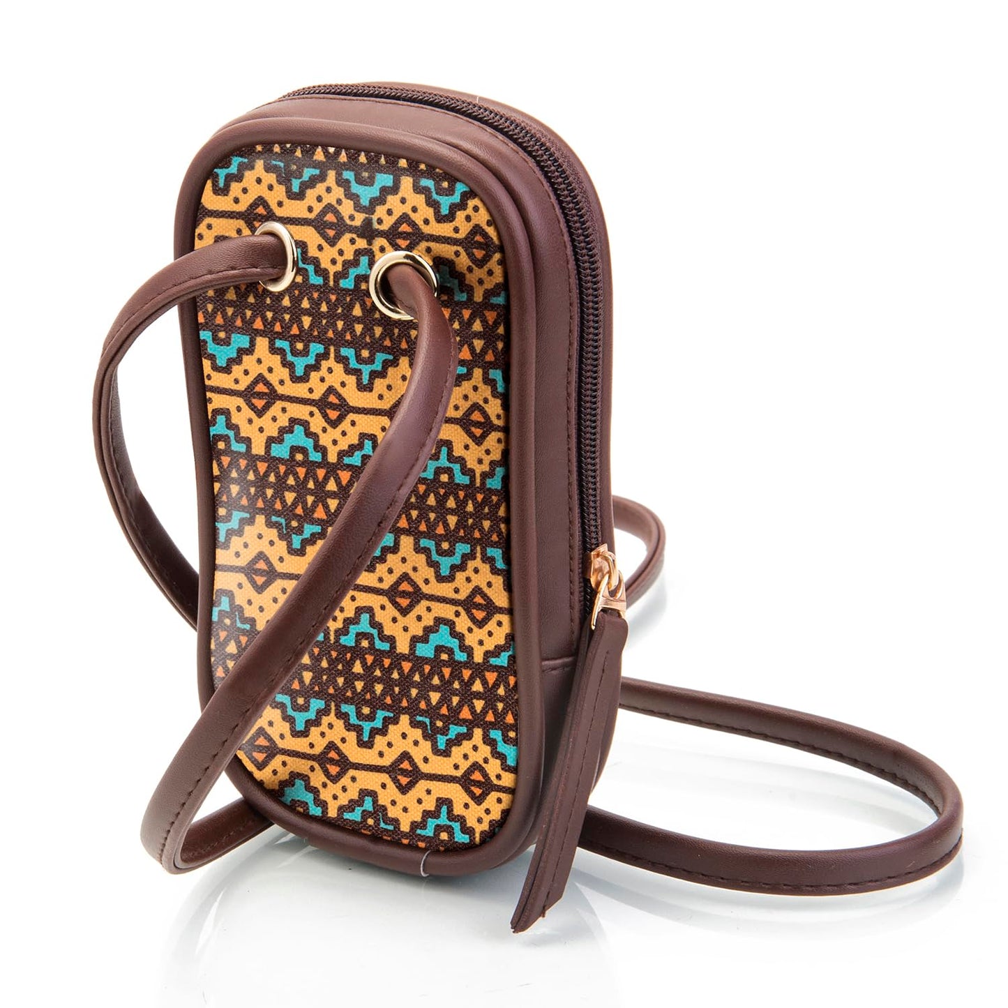 SACCI MUCCI Phone Pouch, Mobile Bag, Women's Wallet Sling Crossbody Bag for Mobile Cell Phone, Crossbody Phone Bag -EthnicTraditional Print (Brown)