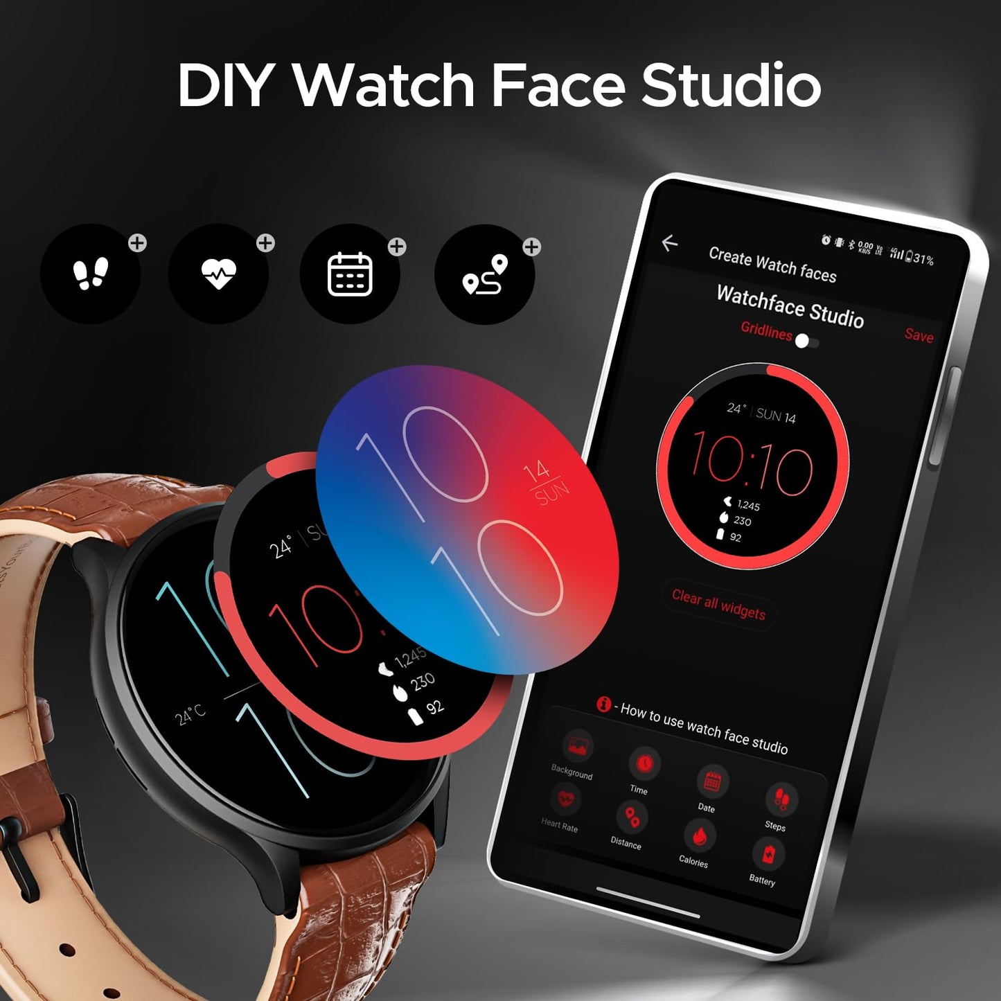 boAt Lunar Orb with 1.45" AMOLED Display, BT Calling, DIY Watch Face Studio, Coins, Crest App Health Ecosystem, Live Cricket & Football Scores, IP67, Smart Watch for Men & Women(Brown Leather)