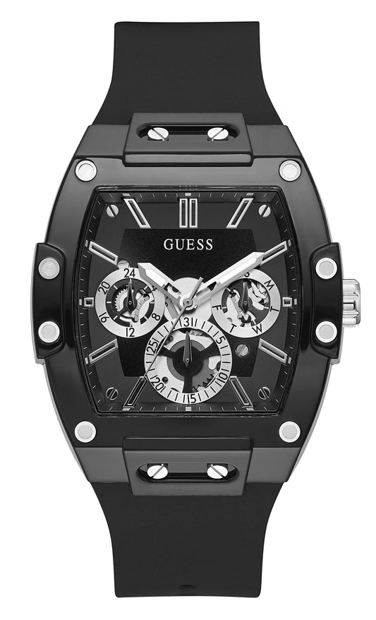 GUESS Mens 43 mm Phoenix Black Dial Silicone Analog Watch