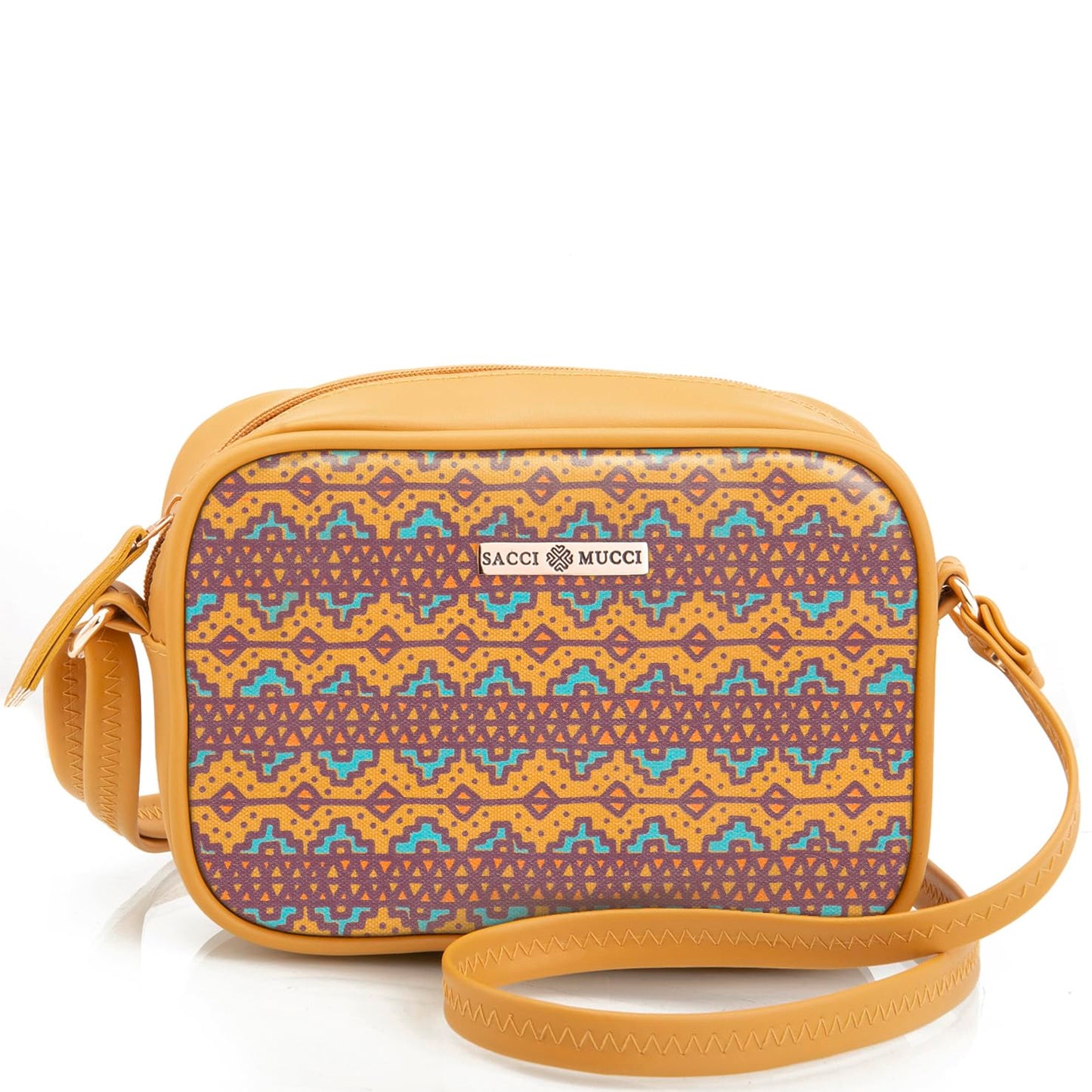 SACCI MUCCI Stylish Box Sling Bag for girls | Side Purse for Women Stylish Latest | Cross Body Sling Box Bags for Girls -EthnicTraditional Print (Mustard)