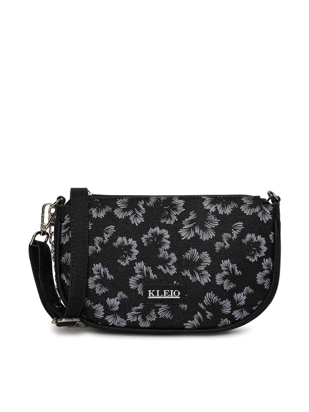 KLEIO Printed PU Leather Light Weight Double Sling Cross body Side Bag for Women and Girls(HO8071KL-BL)(Black)