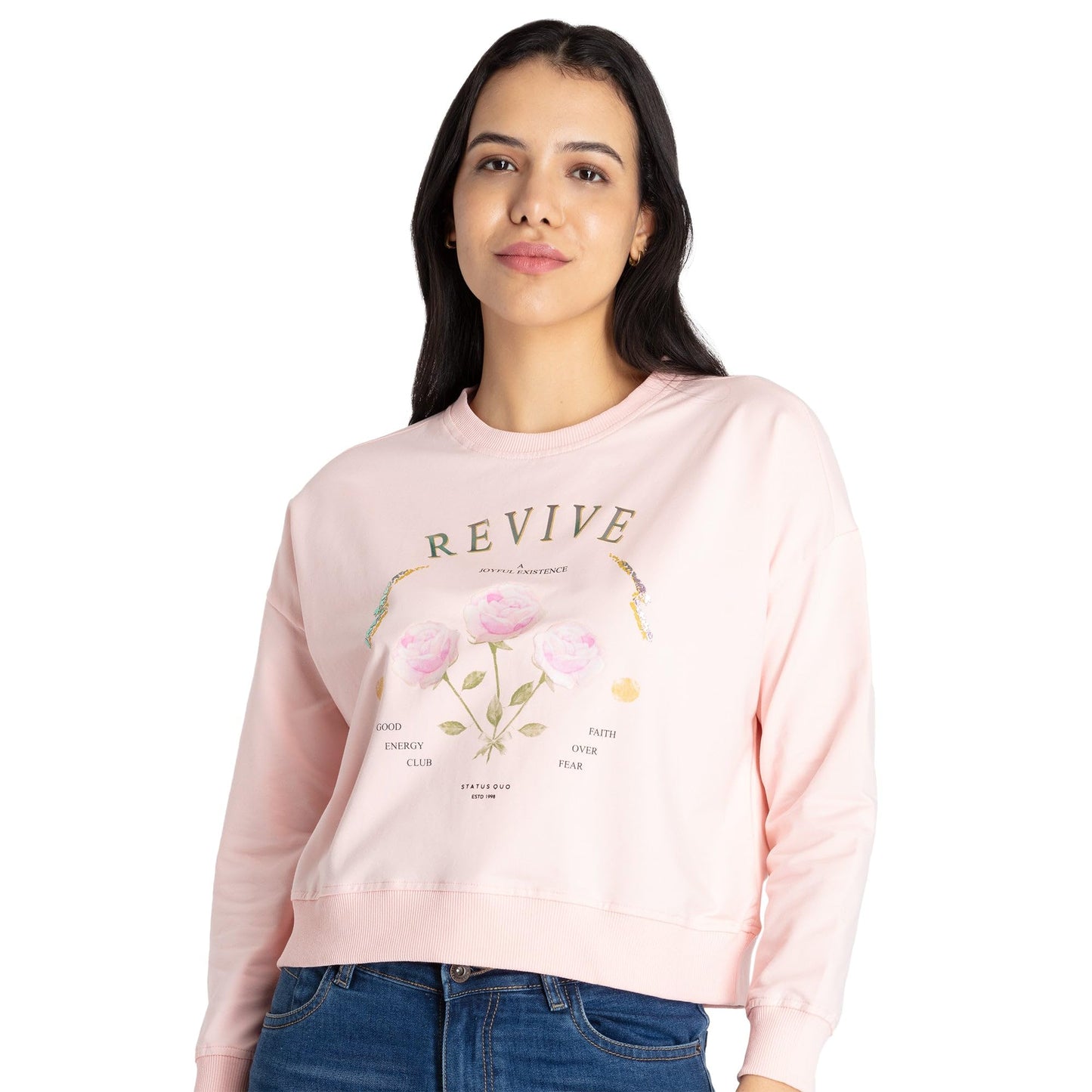 Status Quo Womens Solid Lightweight Sweatshirt Pink