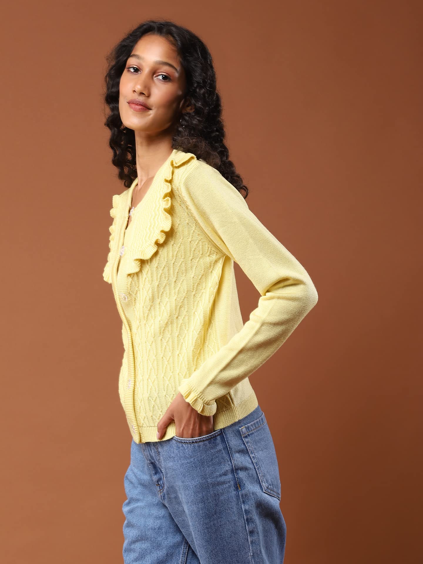Aarke Ritu Kumar Women's Acrylic Round Neck Sweater SWTHAJ02N30127713-LIME-M Green
