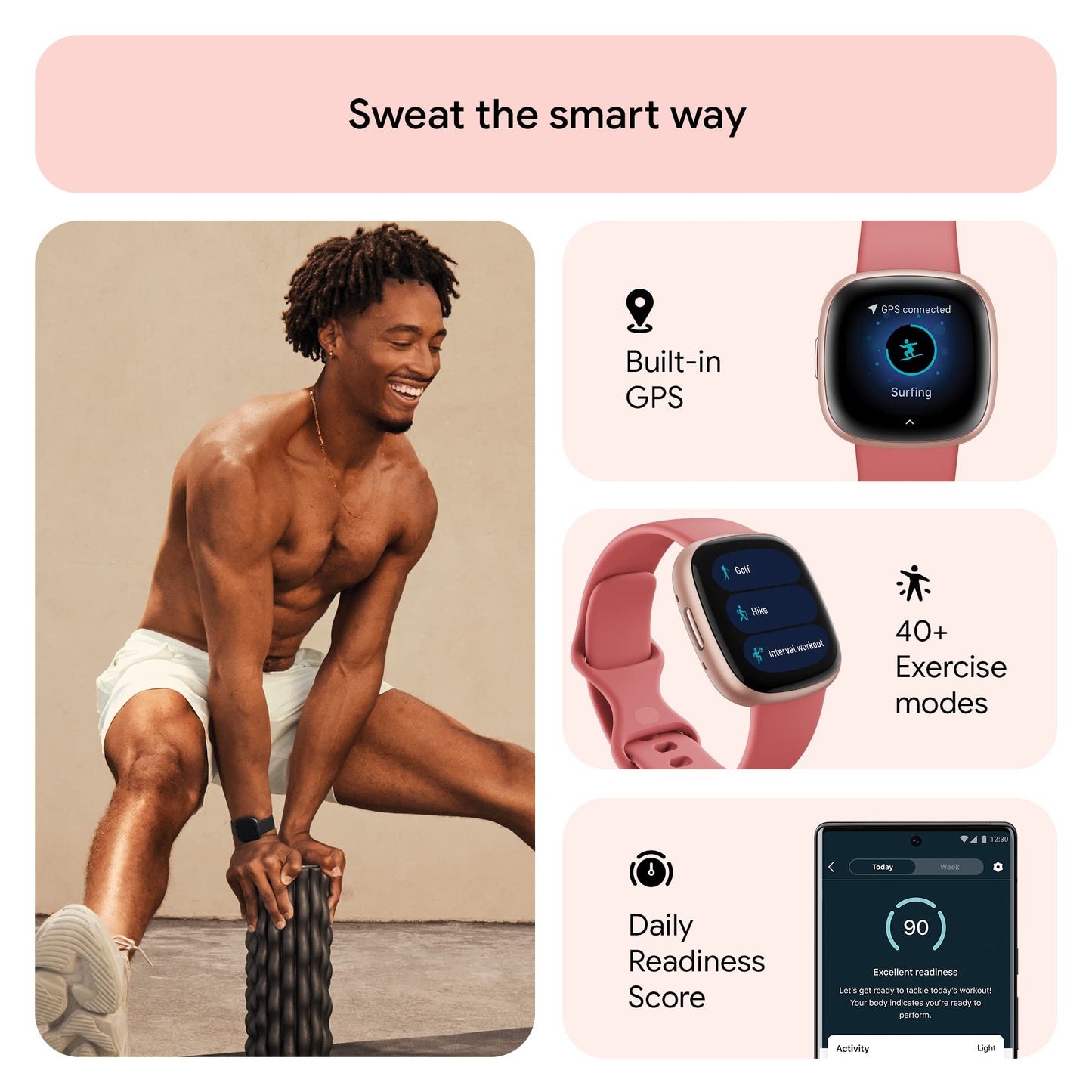 Fitbit Versa 4 Fitness Watch (Pink Sand/Copper Rose Aluminium) with 6-Month Premium Membership